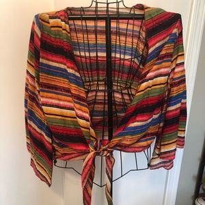 Striped multi-colored tie front top